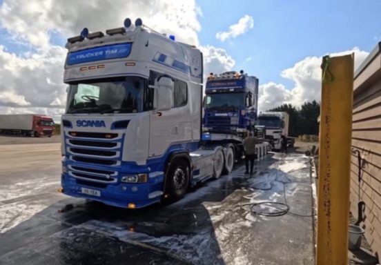 Blue and white truck after professional fleet cleaning